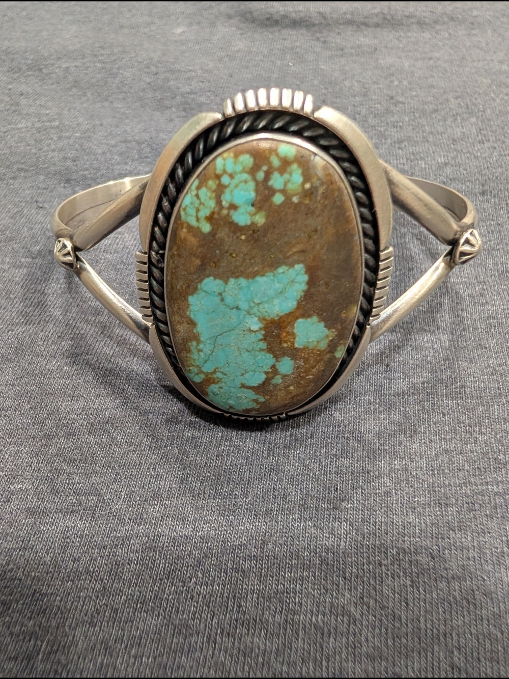 Mine 8 Turquoise Stone Sterling Silver Cuff Bracelet - By Eugene Belone